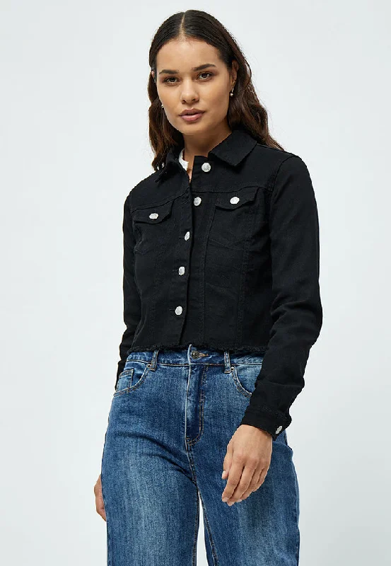 DSLola Cropped Denim Jacket - Black Mesh Jacket Canvas Jacket Denim Jacket