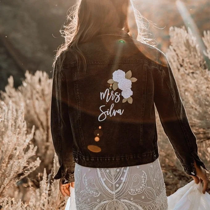 Lucky in Love Denim Jacket for Brides Tiered Jacket Buttoned Jacket Zippered Jacket