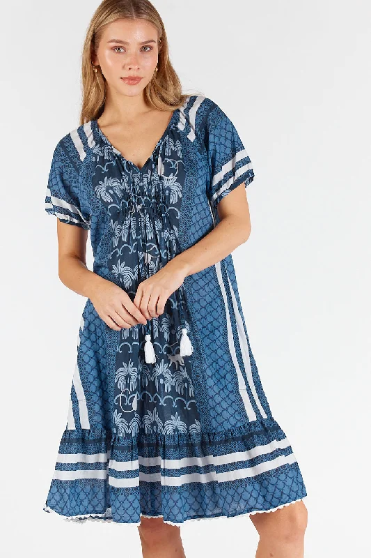 LulaLife Blakely Shirred Dress Navy
