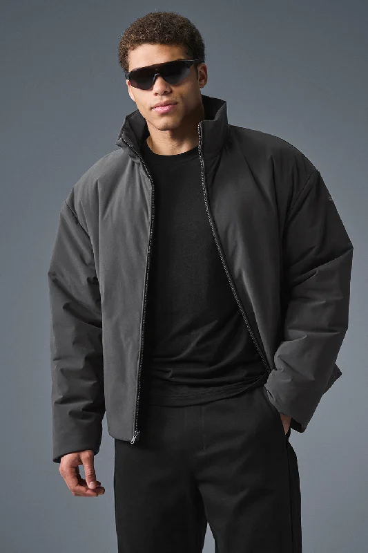 Stretch Woven Notable Jacket - Anthracite Boat Neck Shawl Collar Notched Collar