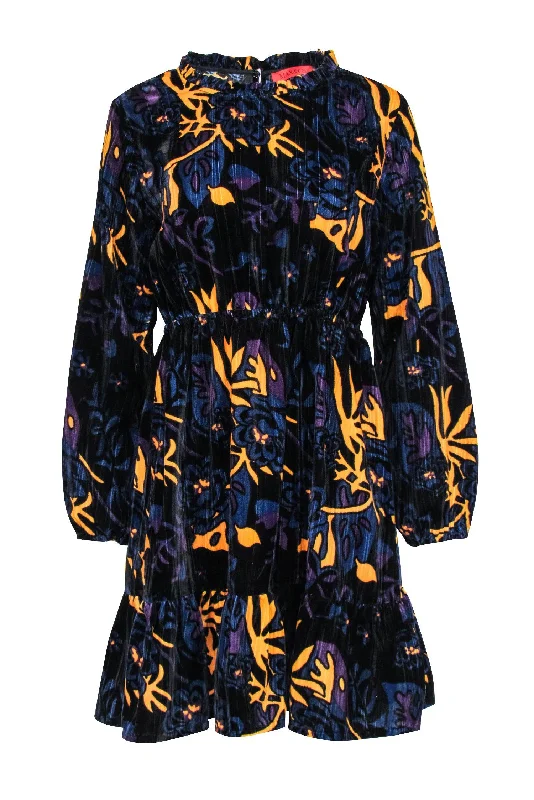 Max & Co. - Black, Navy, Yellow, & Purple Print Velvet Dress Sz 4