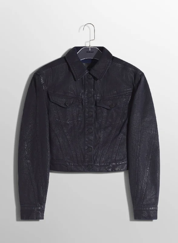 midnight blue waxed denim jacket Snapped Jacket Toggled Jacket Drawstring Jacket