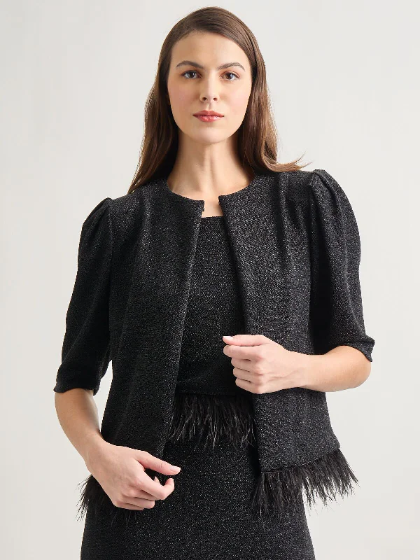Modern Fit Ostrich Feather Trim Stretch Woven Jacket Wool Fabric Cashmere Fabric Tweed Fabric Modern Fit Ostrich Feather Trim Stretch Woven Jacket Wool Fabric Cashmere Fabric Tweed Fabric