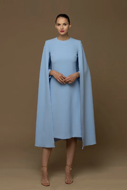 Oversized cape shape sleeves crepe dress