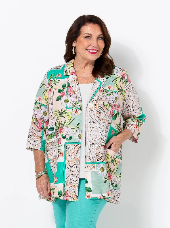 Peppermint Grove Linen Jacket Boat Neck Shawl Collar Notched Collar