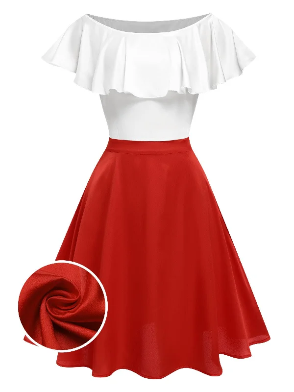 [Pre-Sale] [Plus Size] Red 1950s Ruffles Boat Neck Dress