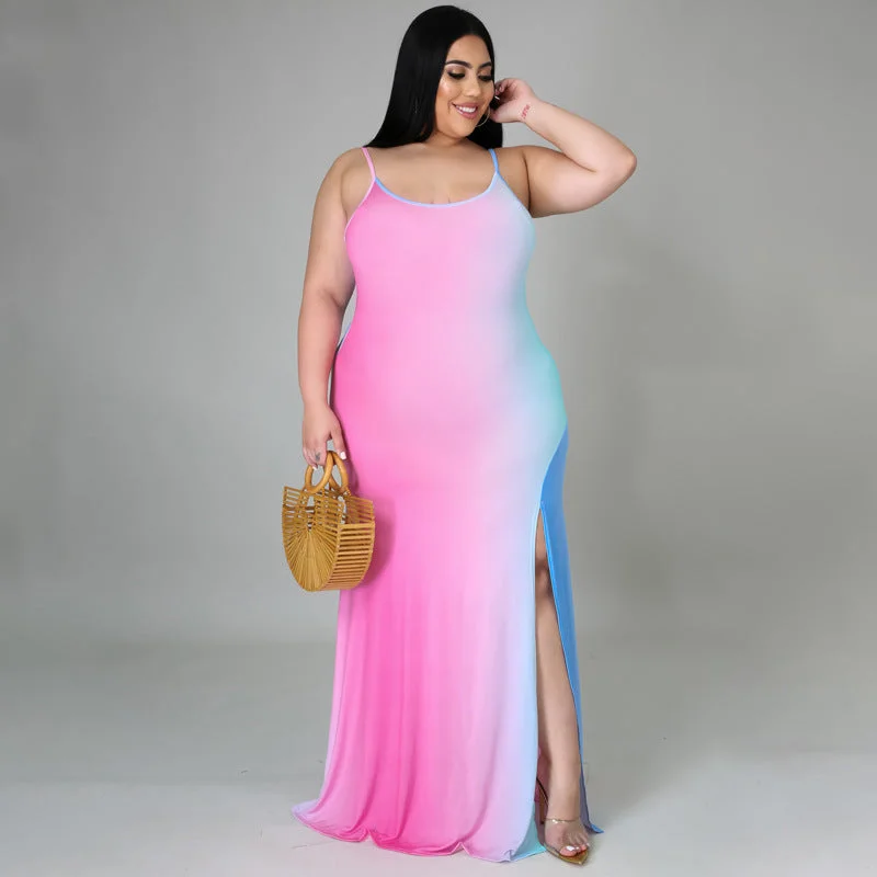 Plus Size Women Clothes Tie-Dyed Sexy Strap Dress
