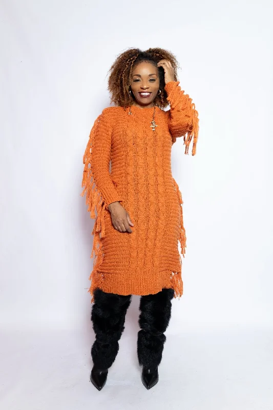 Fringe Rust Sweater Dress