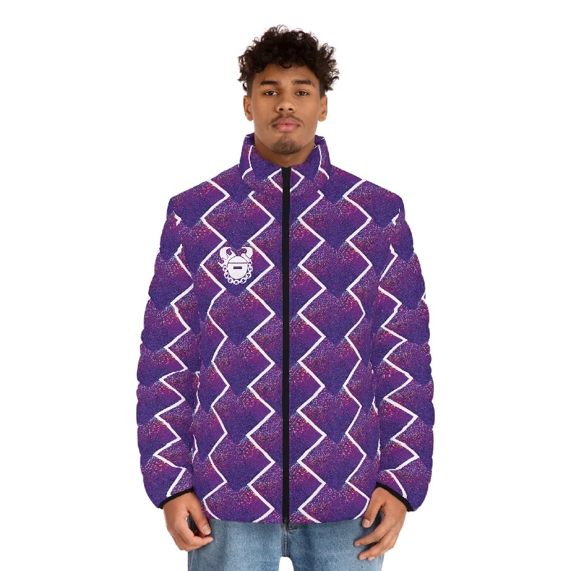 Puffer Jacket - Purple Sparkle Collared Jacket Crew Neck Jacket Turtle Neck Jacket