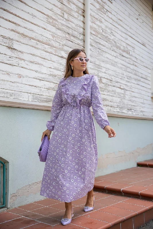 Purple Print Ruffle Detail Dress