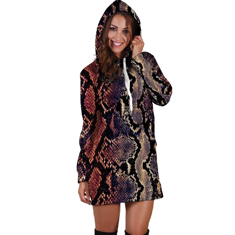 Python Snakeskin Print Hoodie Dress