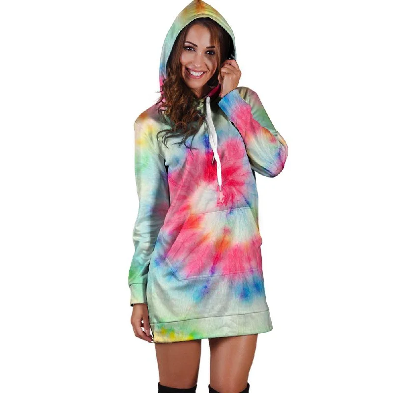 Rainbow Tie Dye Print Hoodie Dress