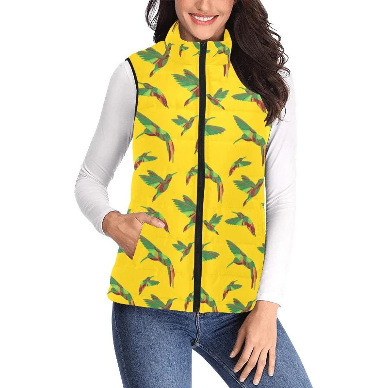 Red Swift Yellow Women's Padded Vest Jacket Zippered Front Buttoned Front Snap Front Red Swift Yellow Women's Padded Vest Jacket Zippered Front Buttoned Front Snap Front