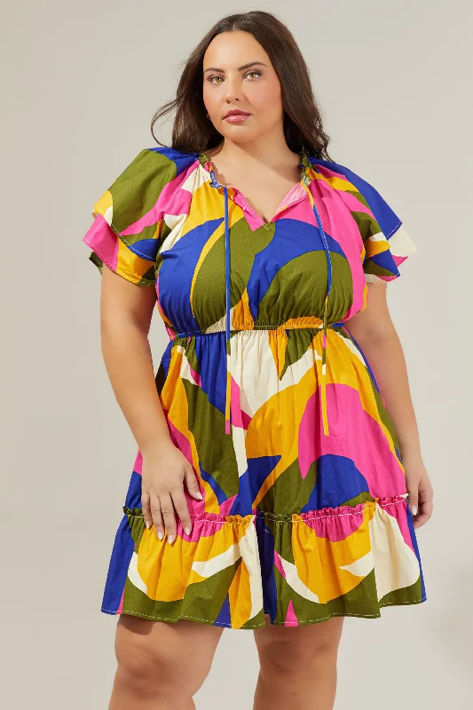 Rio Abstract Riley Poplin Short Sleeve Mini Dress Curve Fashionable Party Mini Dress Rio Abstract Riley Poplin Short Sleeve Mini Dress Curve Fashionable Party Mini Dress
