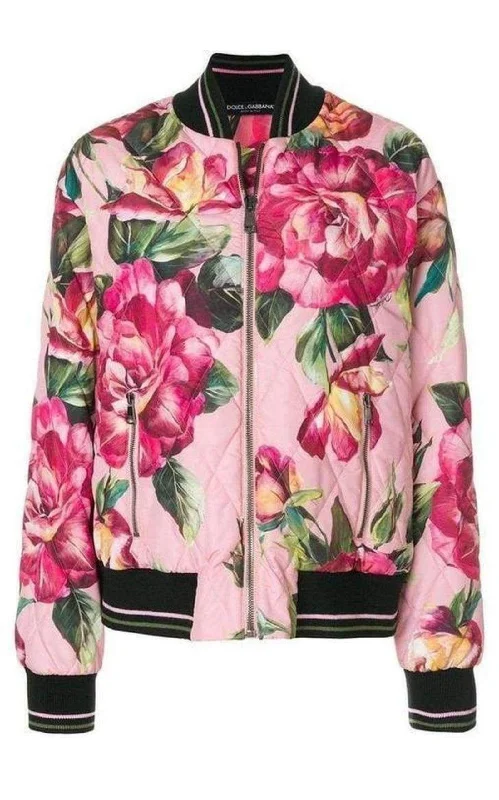 Rose Print Bomber Jacket Mesh Jacket Canvas Jacket Denim Jacket