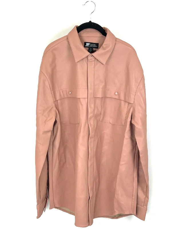 Salmon Faux Leather Jacket - Medium - 3XLT Fleece Jacket Down Jacket Parka