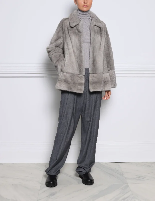 The Bailey Sapphire Mink Fur Jacket Tailored Jacket Straight Jacket A-Line Jacket