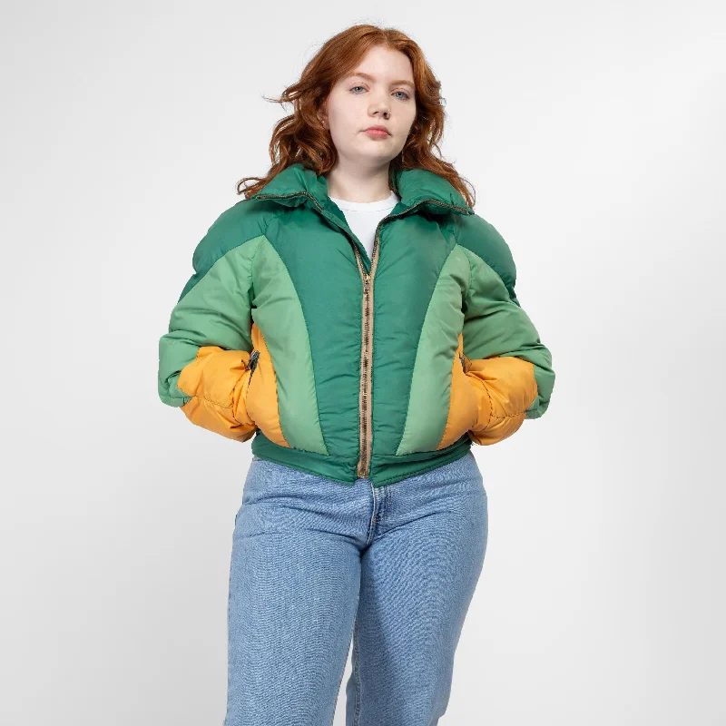 Sm-Med 70s 80s Green Color Block Puffer Ski Jacket Unisex V-Neck Jacket Boat Neck Jacket Square Neck Jacket Sm-Med 70s 80s Green Color Block Puffer Ski Jacket Unisex V-Neck Jacket Boat Neck Jacket Square Neck Jacket