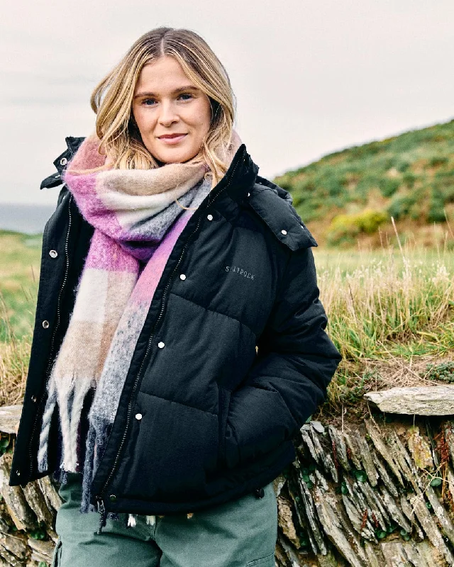 Solitude - Womens Water Resistant Padded Jacket - Black Zippered Front Buttoned Front Snap Front Solitude - Womens Water Resistant Padded Jacket - Black Zippered Front Buttoned Front Snap Front