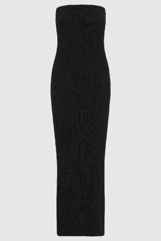 Textured Knit Column Dress - Black