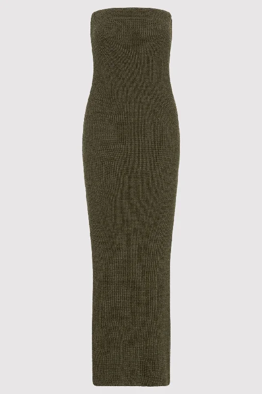 Textured Knit Column Dress - Khaki