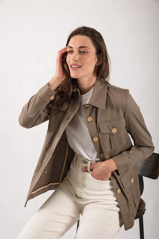 Tracker Jacket in Khaki Knit Fabric Woven Fabric Fleece Fabric