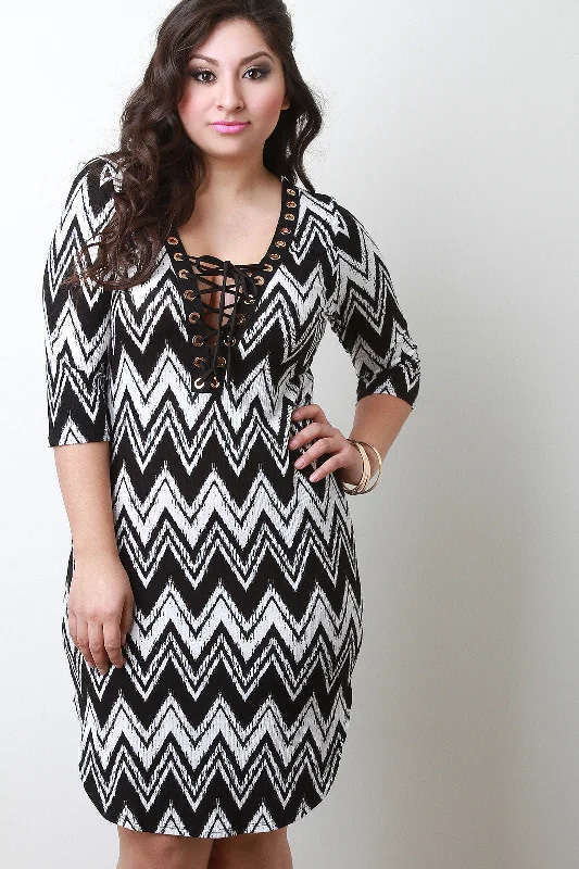 Chevron Lace-Up Dress