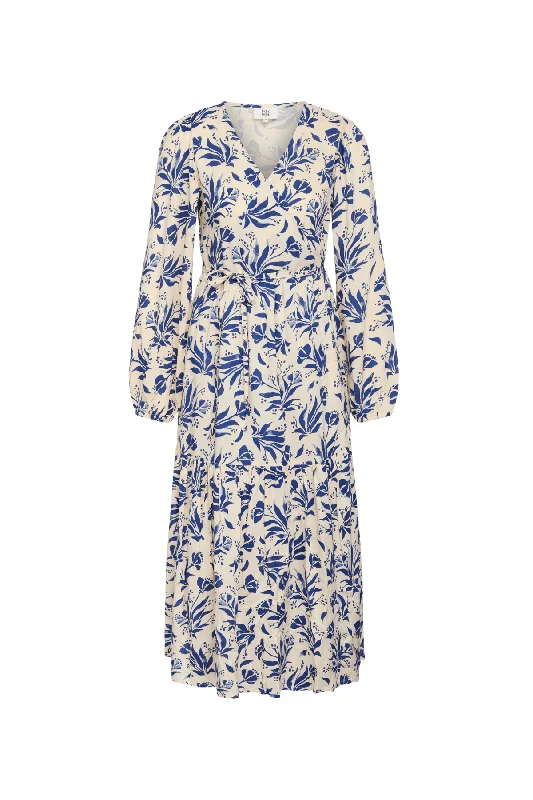 VIORA DRESS PRINT OFF WHITE/BLUE