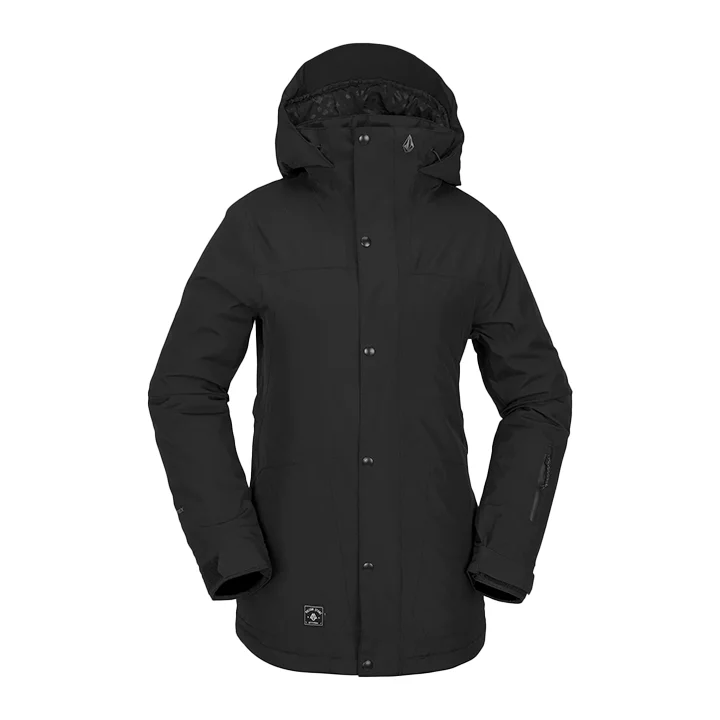 Volcom Womens Ell Gore-Tex Insulated Snow Jacket - Black Zippered Front Buttoned Front Snap Front Volcom Womens Ell Gore-Tex Insulated Snow Jacket - Black Zippered Front Buttoned Front Snap Front