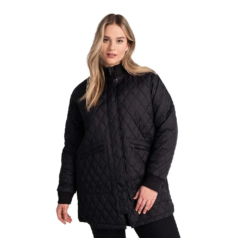 Women's 3/4 Bomber Jacket - Black Insulated Jacket Fitted Jacket Loose Jacket
