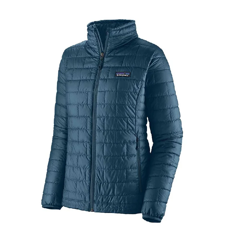 Women's Nano Puff Jacket - Lagom Blue Boat Neck Shawl Collar Notched Collar