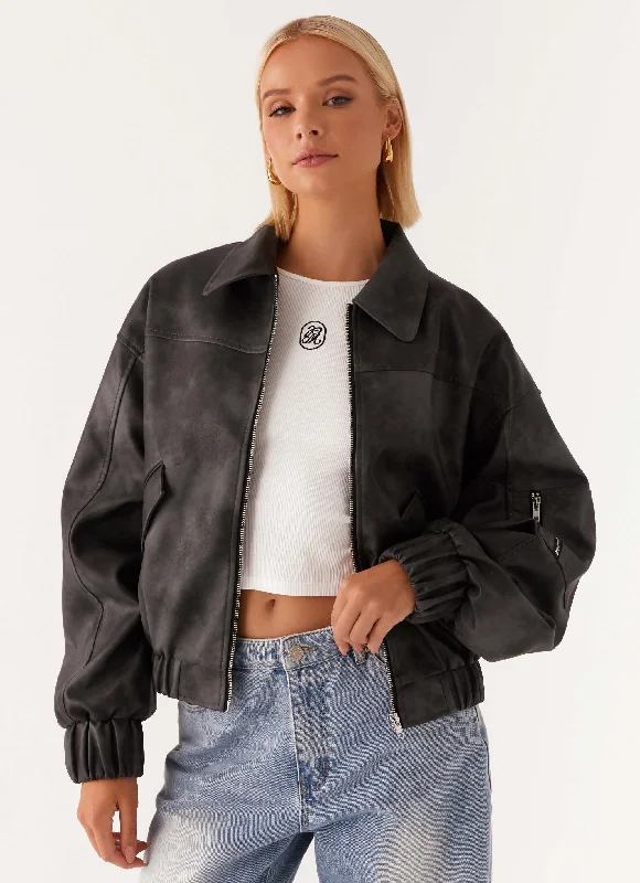 Washington Bomber Jacket - Black Hoodie Zip-Up Jacket Button-Up Jacket