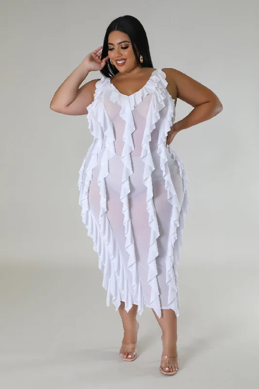 White Stealing The Show Ruffle Dress