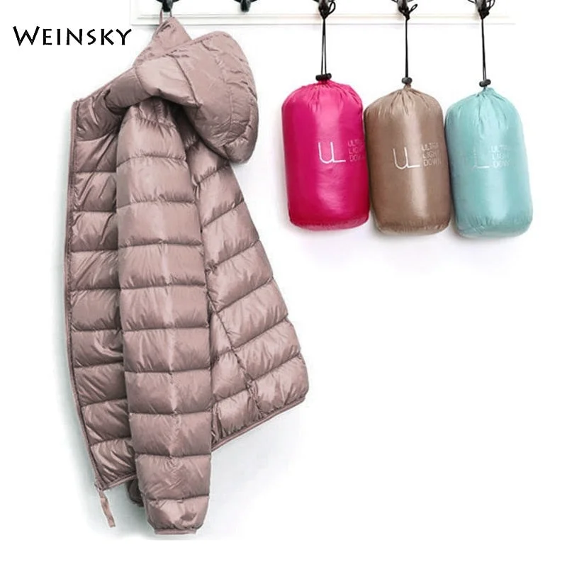Winter Women Ultralight Thin Down Jacket Front Pockets Side Pockets Patch Pockets