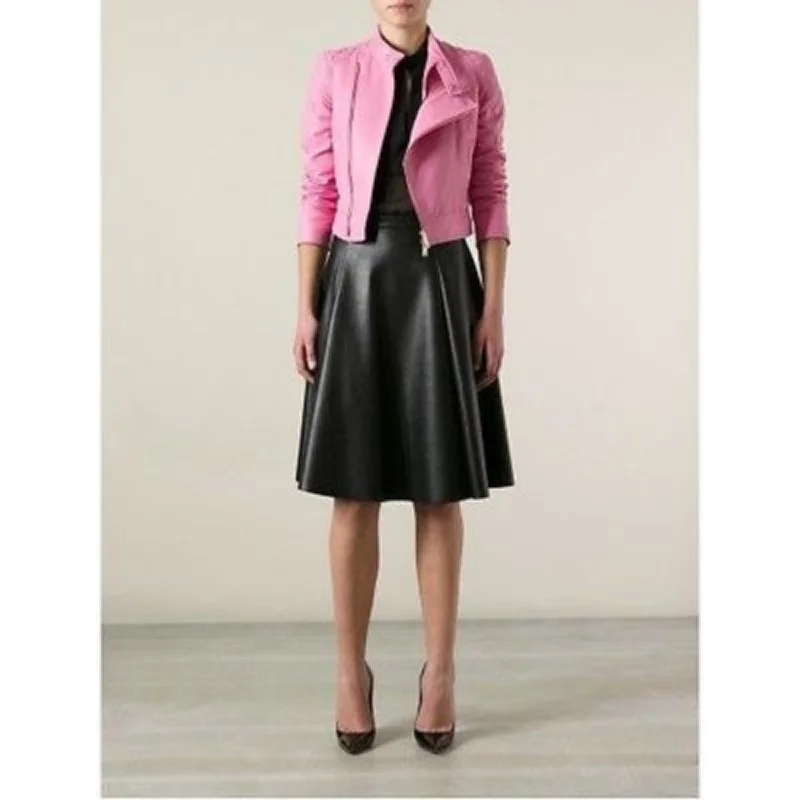 Women's Baby Pink Genuine Leather Jacket WJ050 Hoodie Zip-Up Jacket Button-Up Jacket Women's Baby Pink Genuine Leather Jacket WJ050 Hoodie Zip-Up Jacket Button-Up Jacket