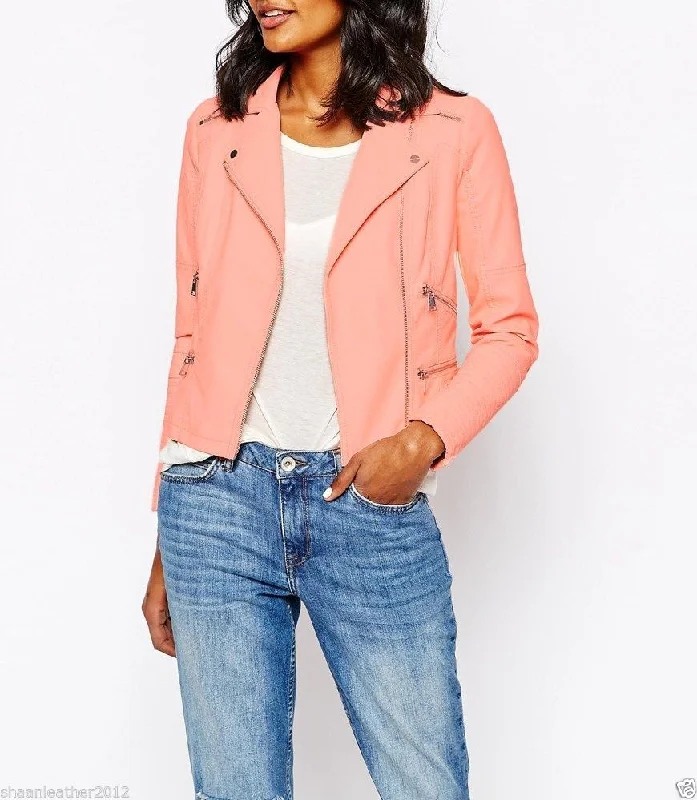 Women's Coral Genuine Leather Jacket WJ042 Oversized Jacket Tailored Jacket Straight Jacket