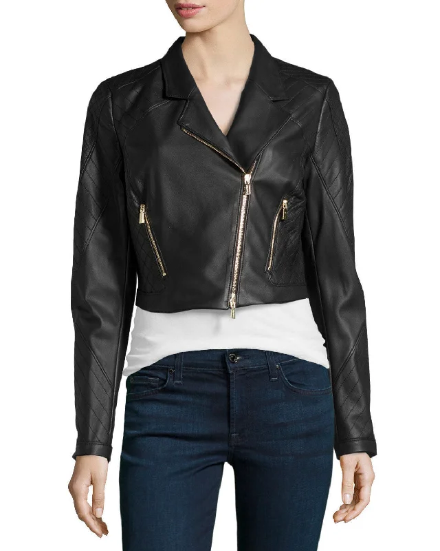 Women's Cropped Black Leather Jacket WJ051 Oversized Jacket Tailored Jacket Straight Jacket Women's Cropped Black Leather Jacket WJ051 Oversized Jacket Tailored Jacket Straight Jacket