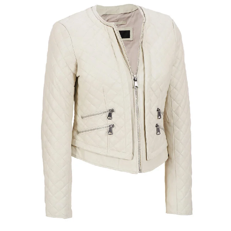 Women's Round Neck Quilted Leather Jacket WJ040 Oversized Jacket Tailored Jacket Straight Jacket Women's Round Neck Quilted Leather Jacket WJ040 Oversized Jacket Tailored Jacket Straight Jacket