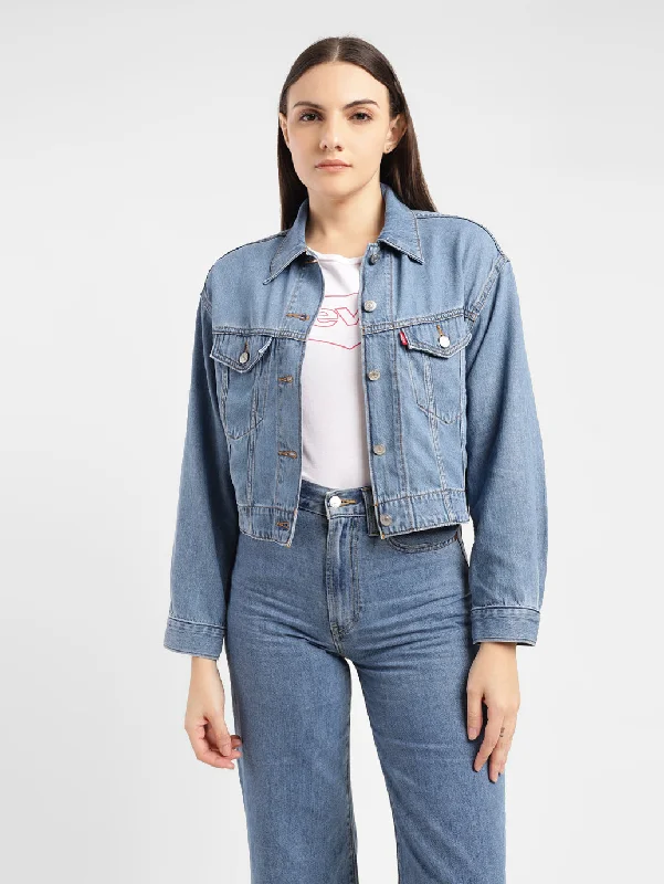 Women's Solid Indigo Spread Collar Trucker Jacket Herringbone Jacket Houndstooth Jacket Plaid Jacket Women's Solid Indigo Spread Collar Trucker Jacket Herringbone Jacket Houndstooth Jacket Plaid Jacket