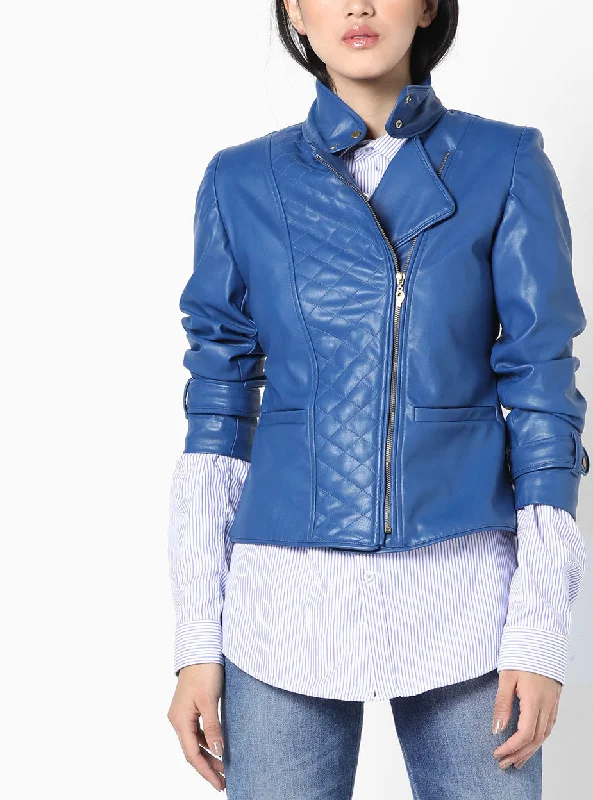 Women's Stylish Blue Leather Jacket WJ055 Oversized Jacket Tailored Jacket Straight Jacket Women's Stylish Blue Leather Jacket WJ055 Oversized Jacket Tailored Jacket Straight Jacket