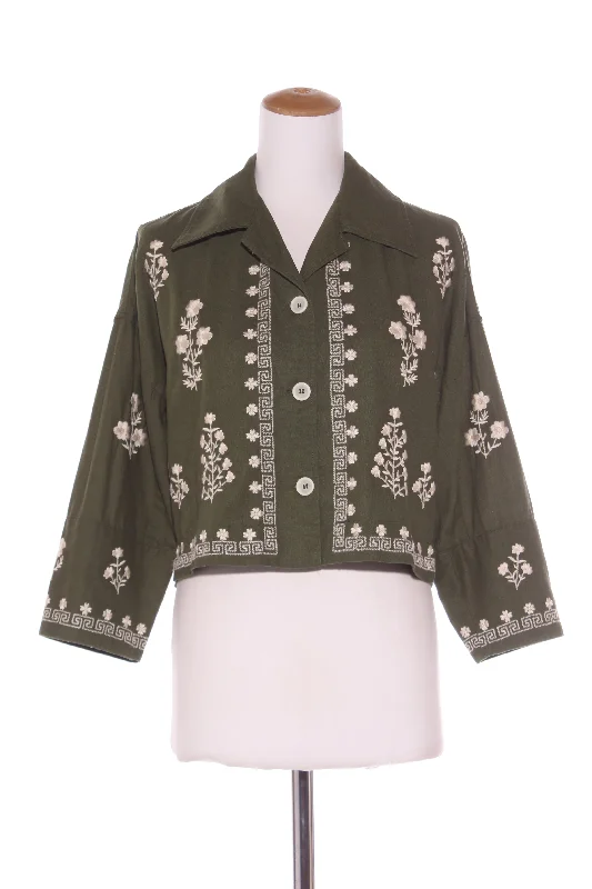 ZARA - Embroidered linen crop jacket! 8-10 Zippered Front Buttoned Front Snap Front ZARA - Embroidered linen crop jacket! 8-10 Zippered Front Buttoned Front Snap Front