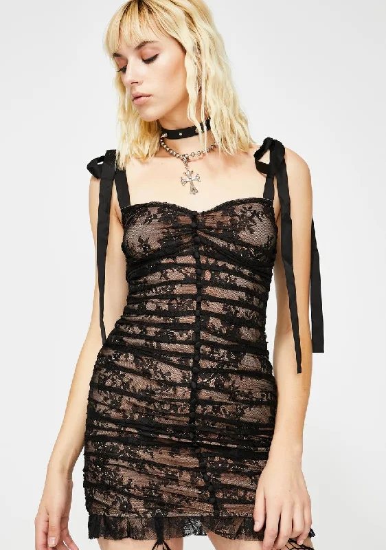 Black Dolly Lace Mini Dress Fashionable A-Line Mini Dress