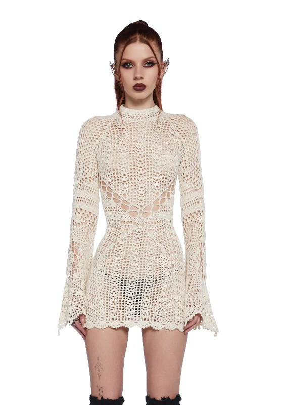 Dark Destiny Crochet Mini Dress - White Cozy Knit Mini Dress