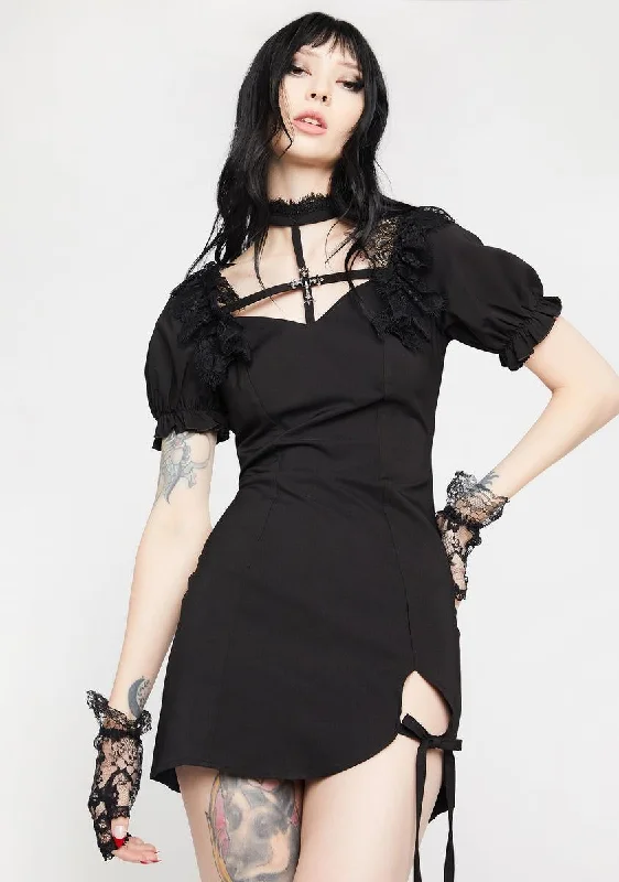 Gothic Cross Ghost Bubble Mini Dress Casual V-Neck Mini Dress