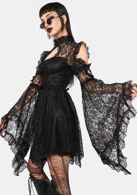 Gothic Sexy Lace Bell Sleeve Mini Dress Comfortable Boho Mini Dress