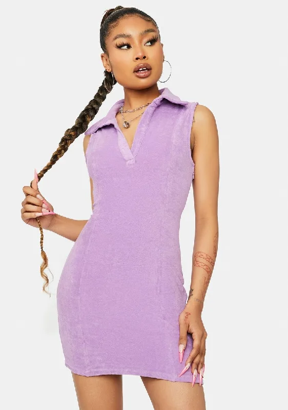 Lilac Up To You Terry Cloth Mini Dress Elegant Floral-Print Mini Dress