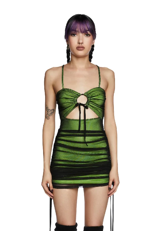 More Than Friends Mini Dress - Green Chic Pleated Mini Dress