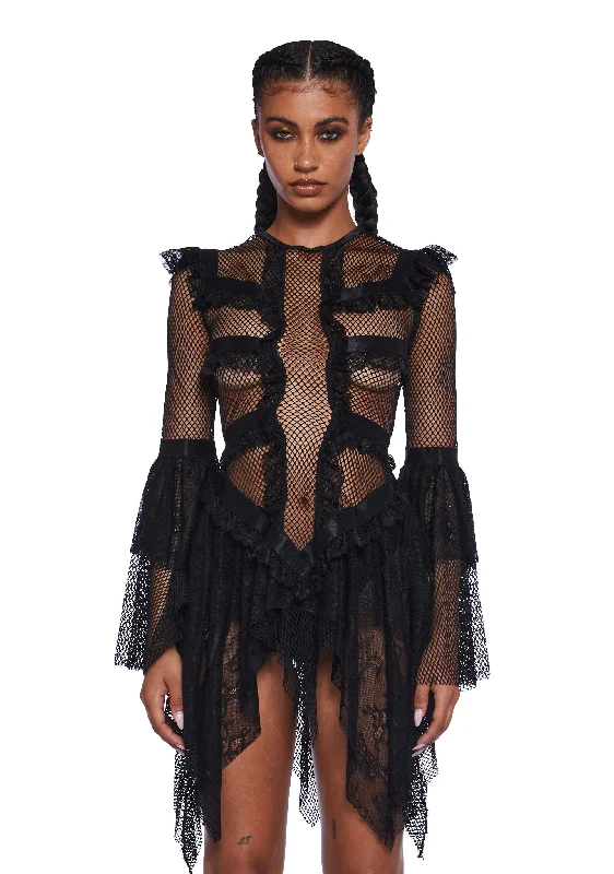 Saints & Sinners Fishnet Mini Dress - Black Elegant Lace Mini Dress