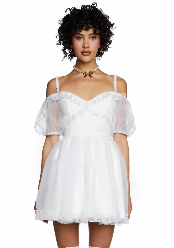 Sense N' Sensibility Mini Dress - White Fashionable Lace-Trim Mini Dress