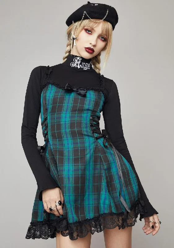 Teal Charm School Dropout Plaid Mini Dress Classic Striped Mini Dress